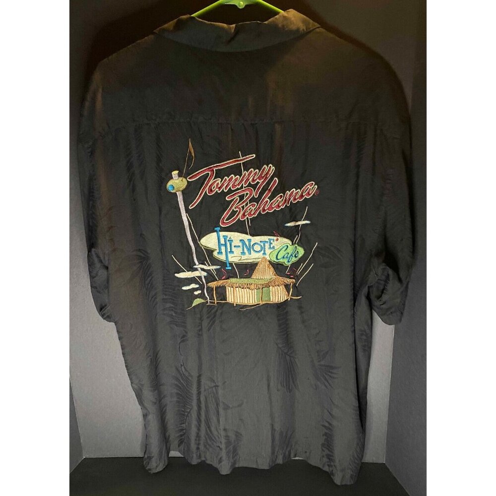 Tommy Bahama Hawaiian Shirt Mens M Embroidered Silk Hi Note Cafe Camp